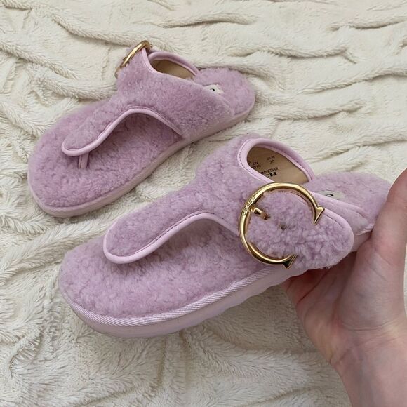 Coach Hollie shearling Flip Flop pale pink - Picture 1 of 7